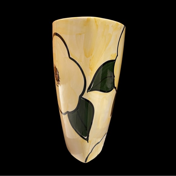 Vintage Secla Portugal Hand Painted Abstract Majolica Yellow Flower Vase 10” - Picture 5 of 7